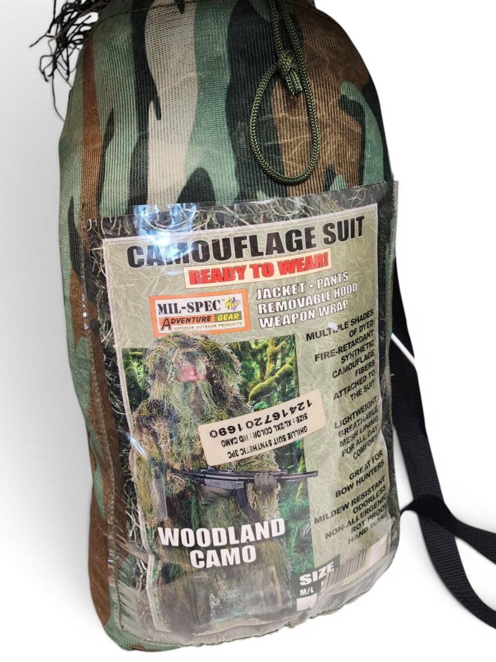 Mil-Spec Plus Woodland Camo Ghillie Suit 3PC Set Size XL